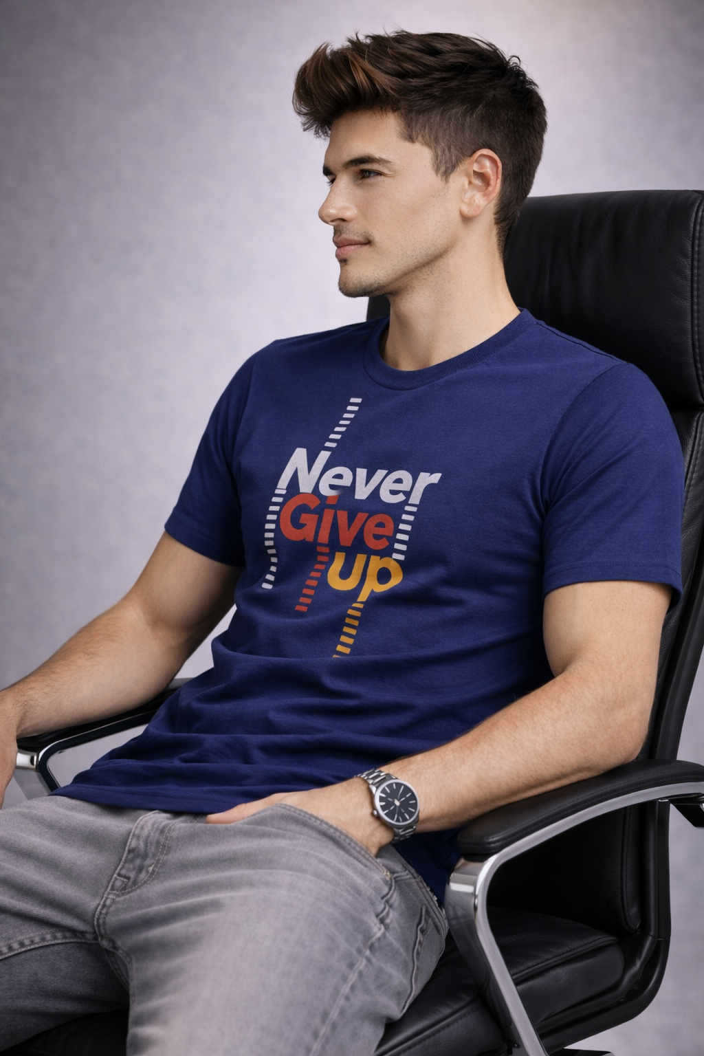 Never Give Up Motivational Graphic Premium Cotton T-Shirt