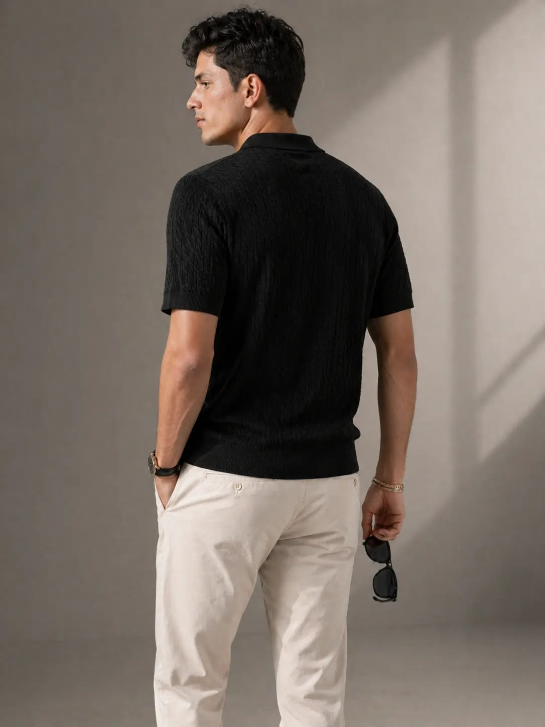 Noir Textured Zip Polo