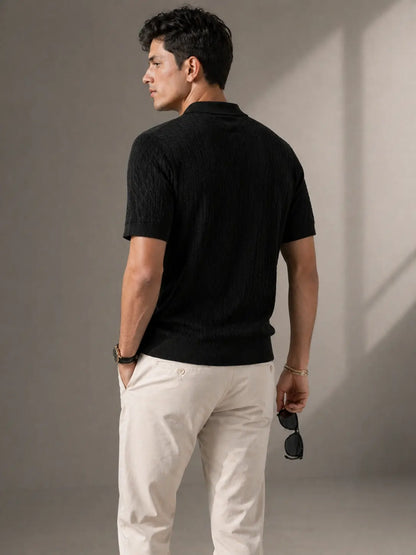 Noir Textured Zip Polo