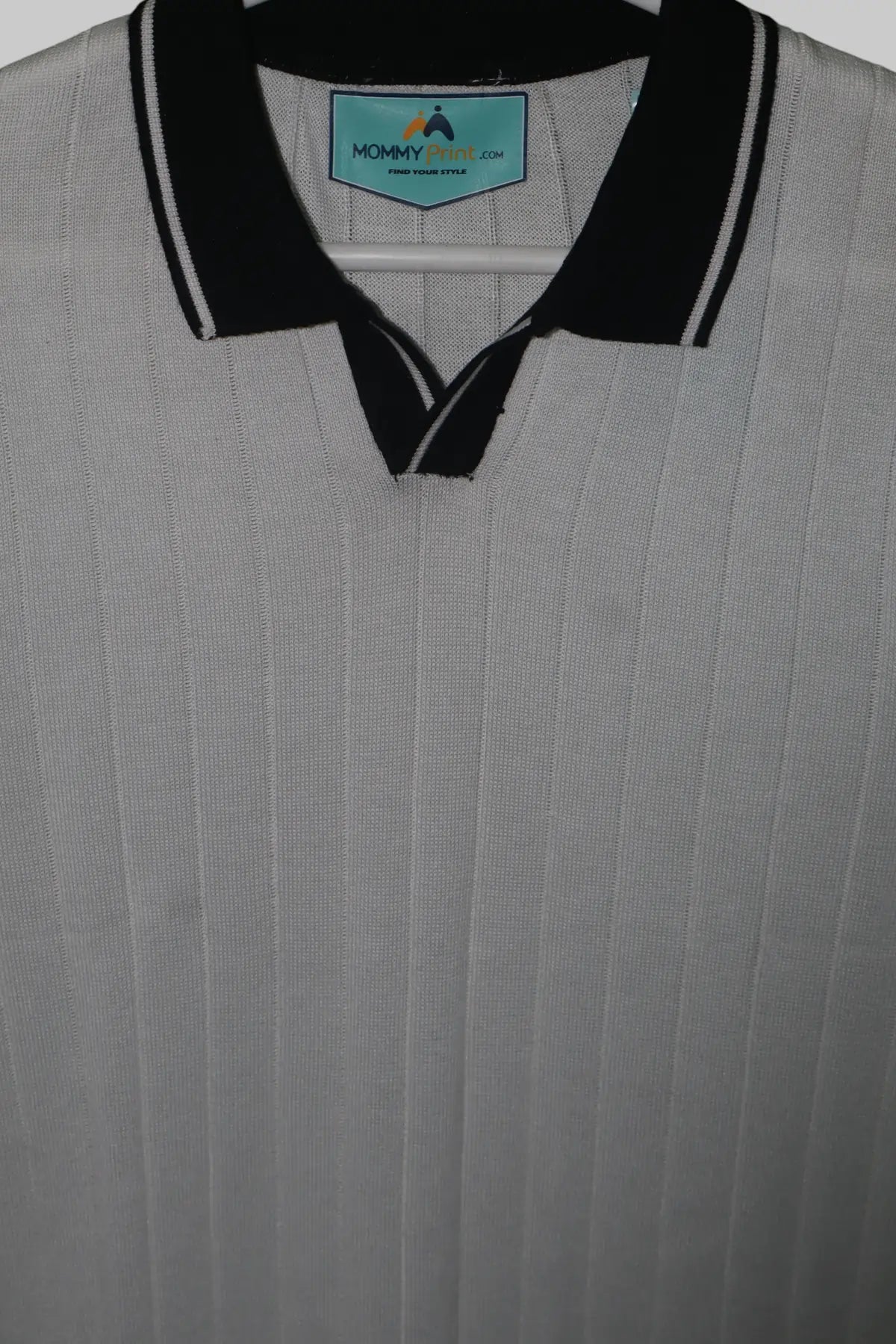 Men's Contrast Collar Ribbed Knit Polo T-Shirt â€“  White