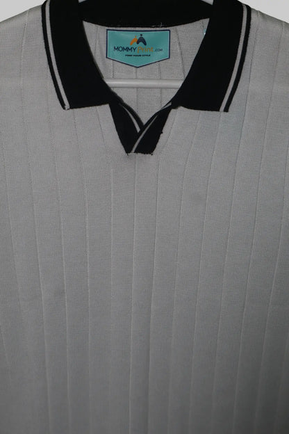 Men's Contrast Collar Ribbed Knit Polo T-Shirt â€“  White