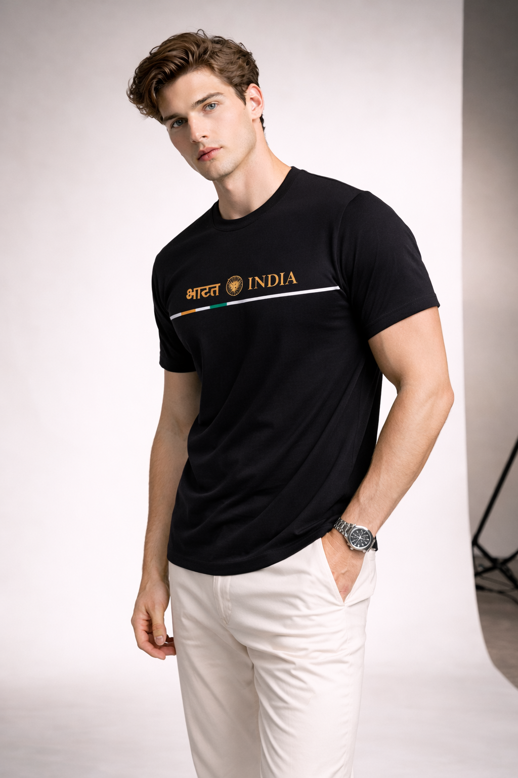 Bharat India Tricolor Graphic Premium Cotton T-Shirt