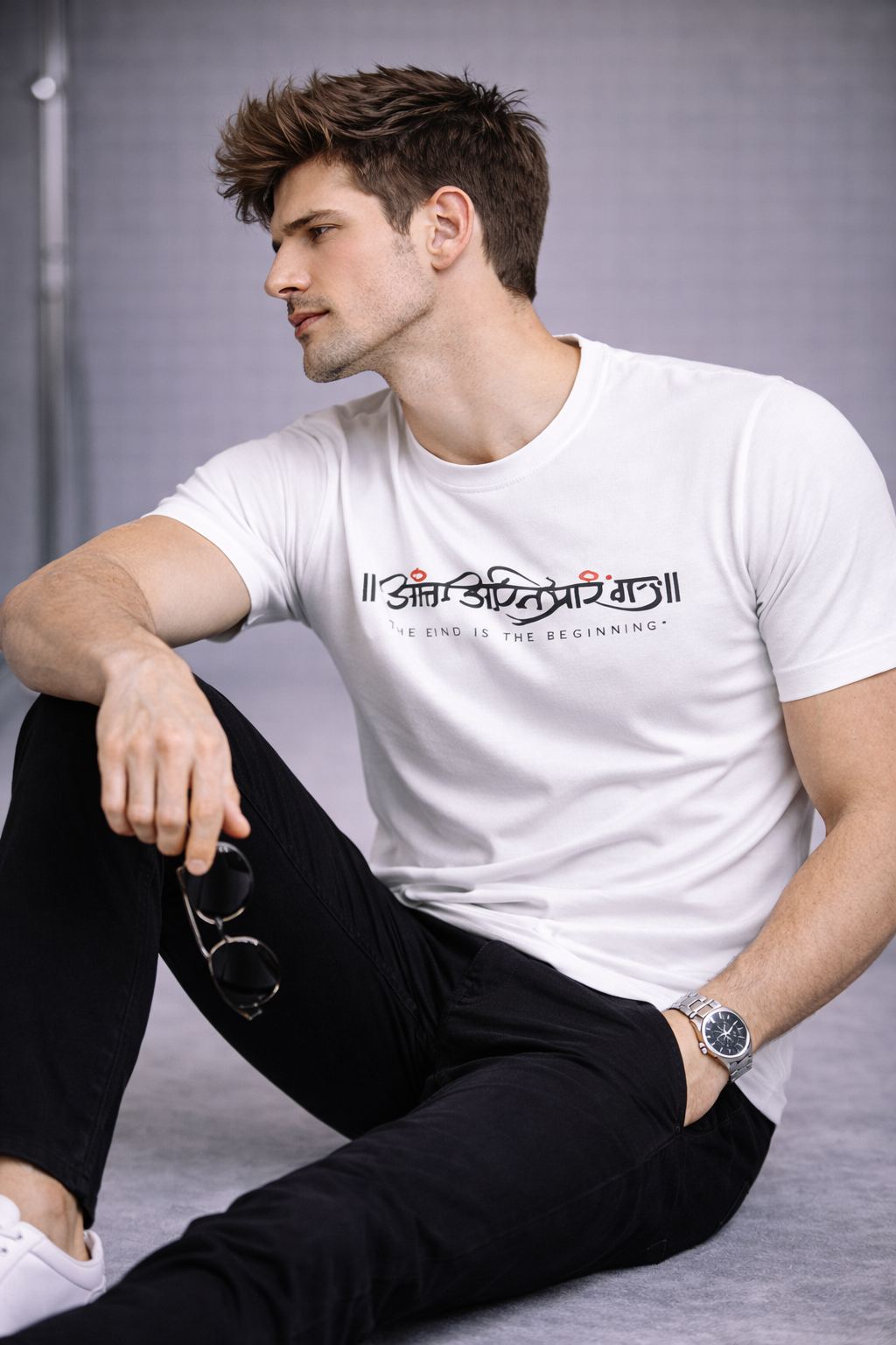 Ant Asti Prarambh Graphic Printed Cotton T-Shirt – “The End Is the Beginning”