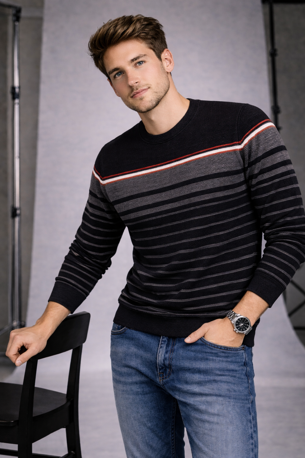 Menâ€™s Premium Black Auto Striper Cores Knit