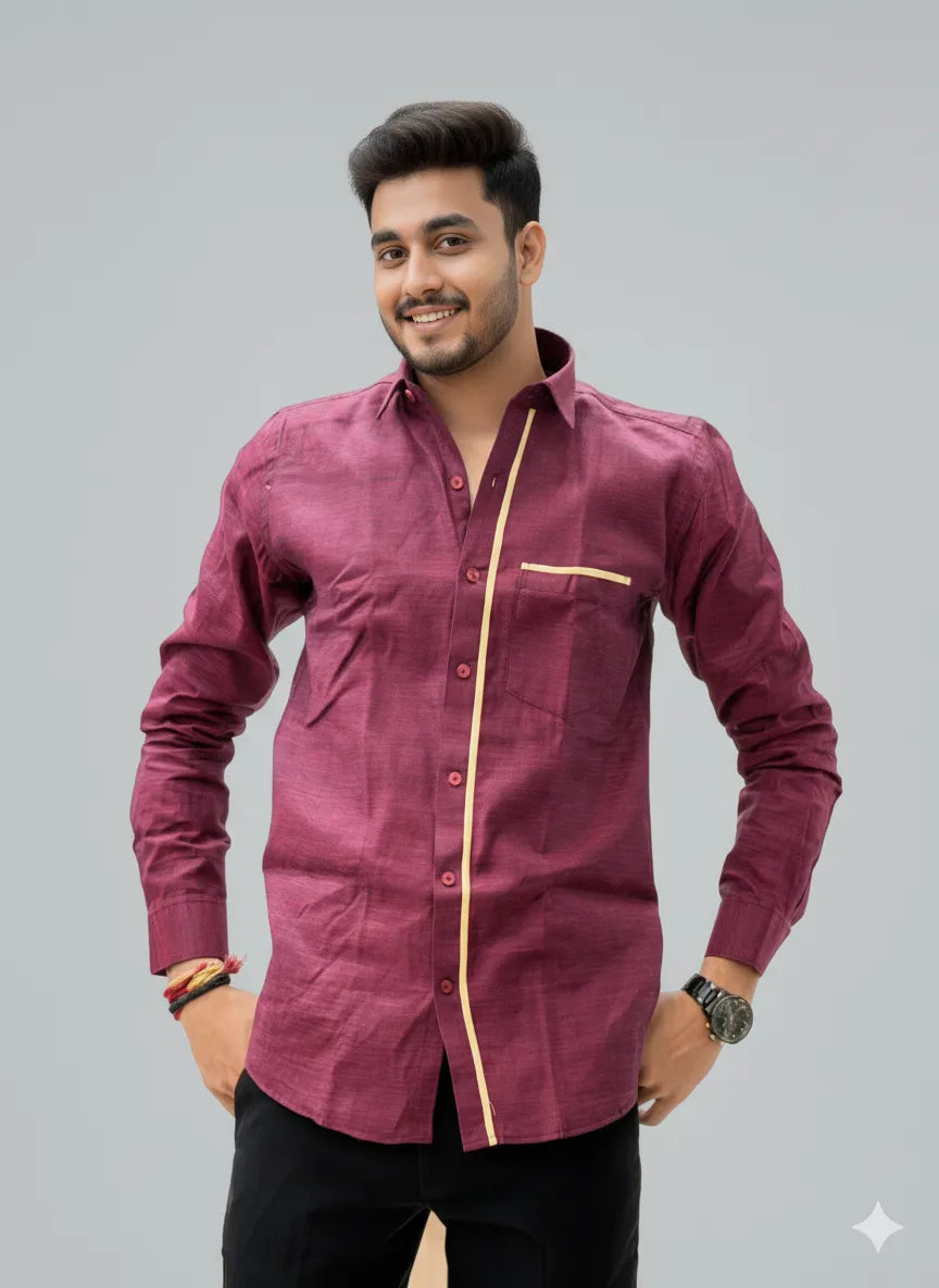 Maroon Slub Cotton Full-sleeve Casual Shirt