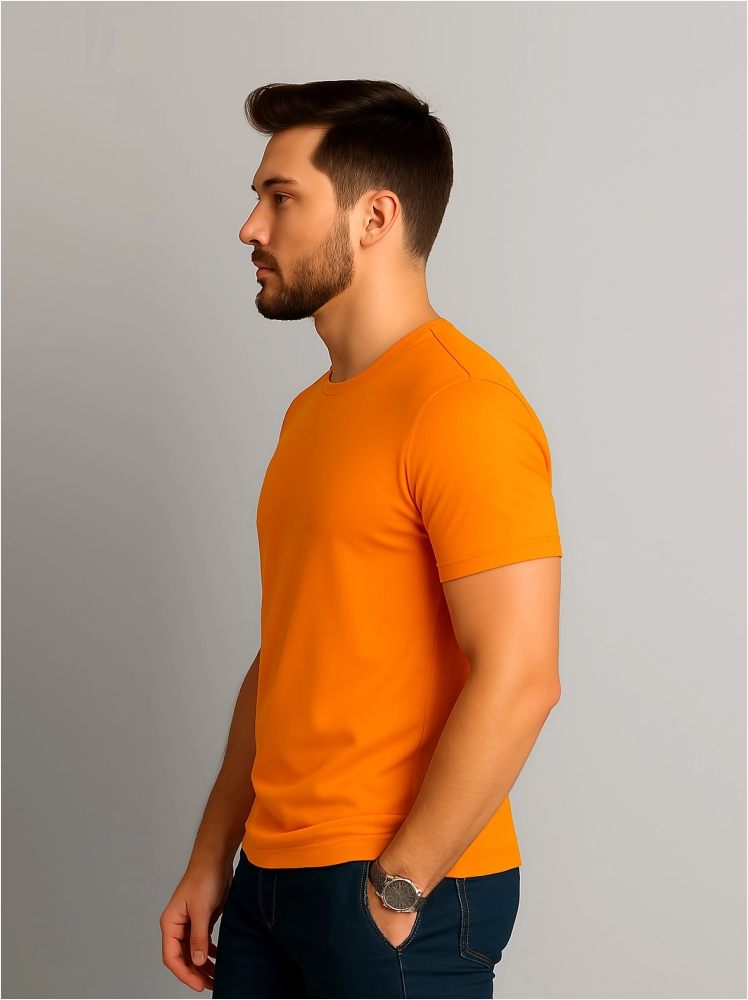 Polyester Dark Orange Plain T Shirts For Men