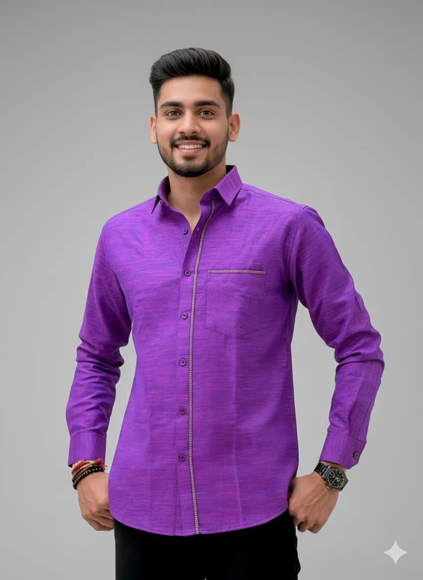 Bold Purple Slub Cotton Full-sleeve Casual Shirt