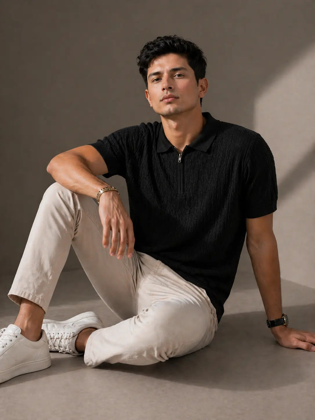 Noir Textured Zip Polo