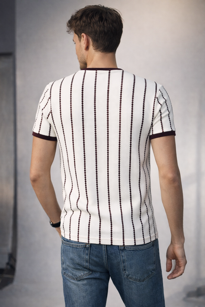 Men’s Premium Maroon Striped Textured Knit T-Shirt
