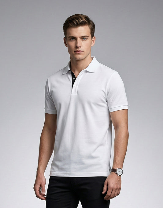 White Polo with Contrast Placket
