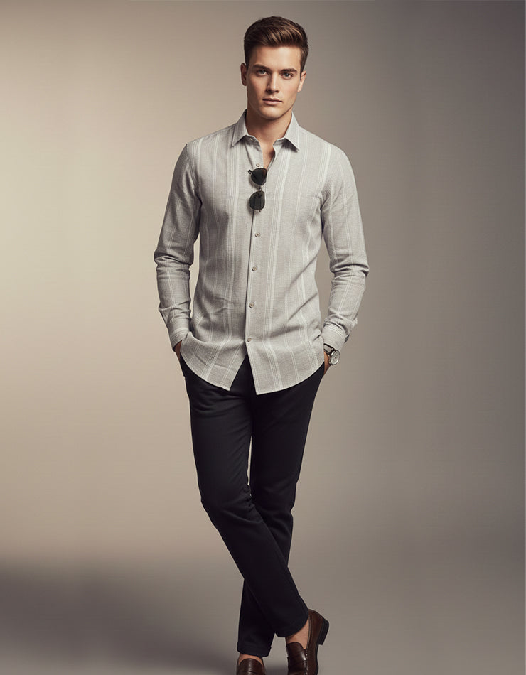Grey Textured Stripe Shirt