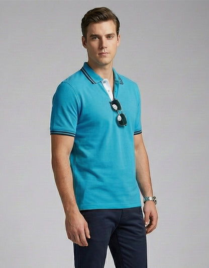 Tipped Polo – Azure Blue