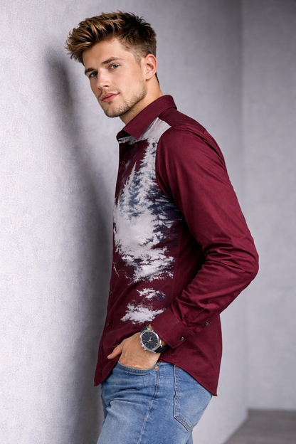 Abstract Print Maroon Shirt