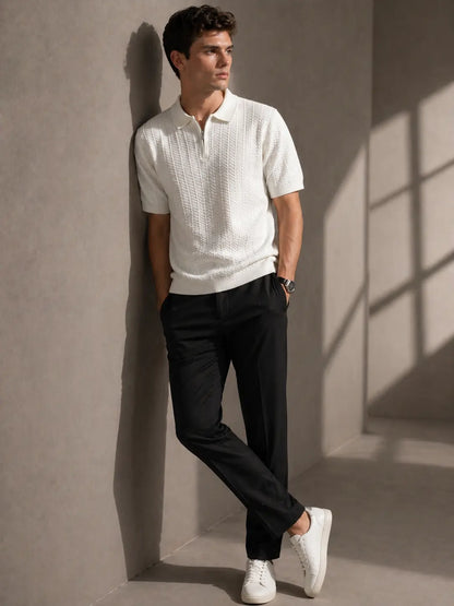 Menâ€™s Textured Zip Polo Knit Shirt