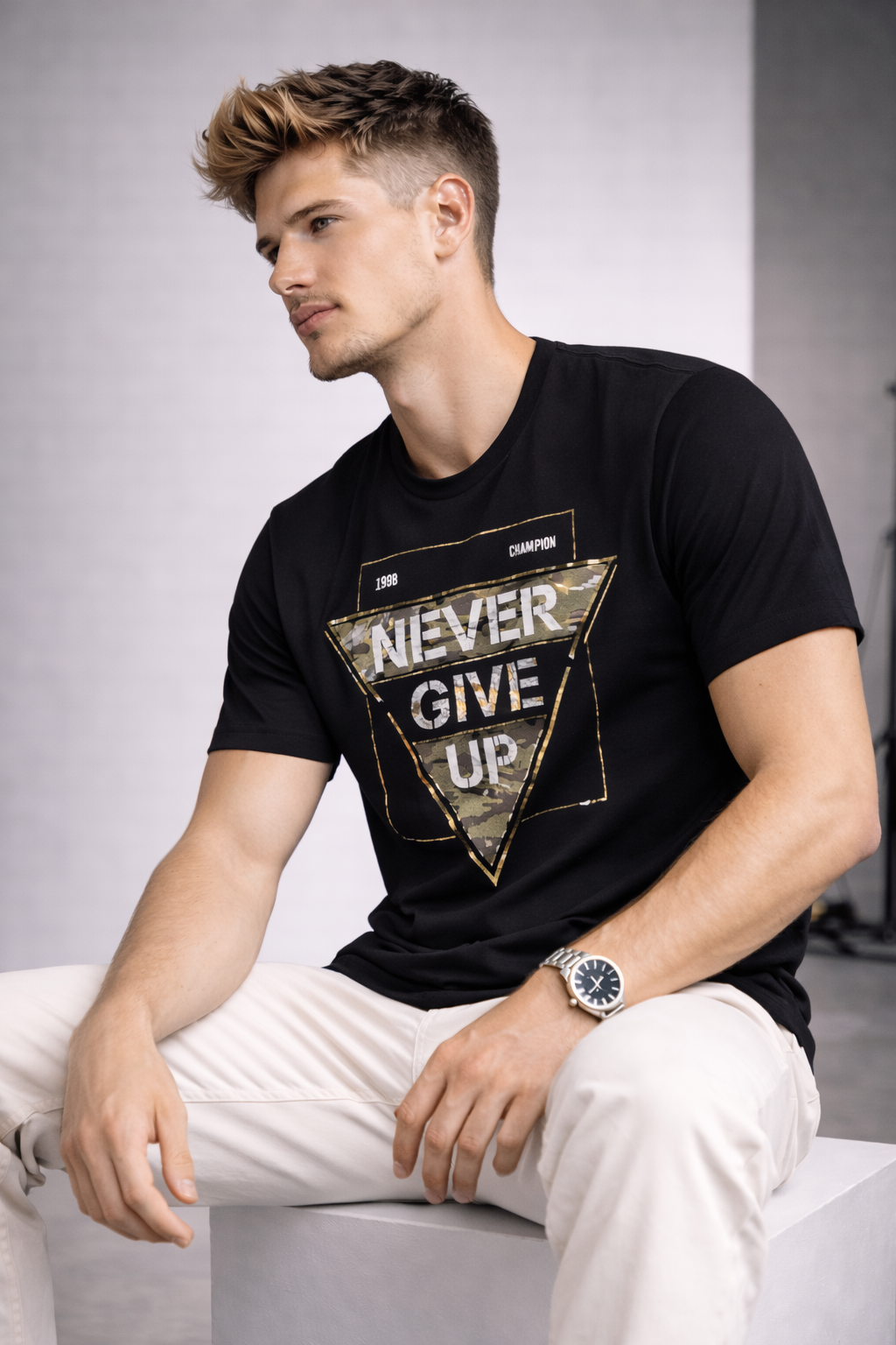 Never Give Up Graphic Premium Cotton T-Shirt