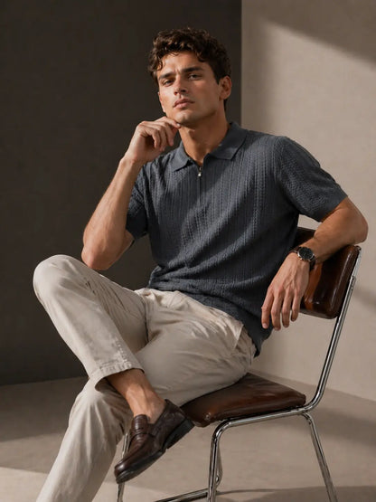 Ashford Textured Zip Polo