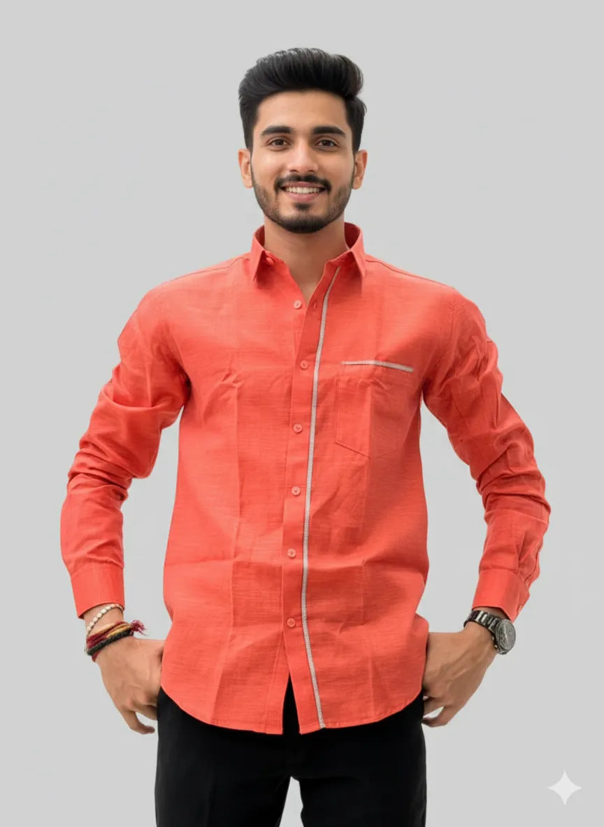 Coral Slub Cotton Full-sleeve Casual Shirt
