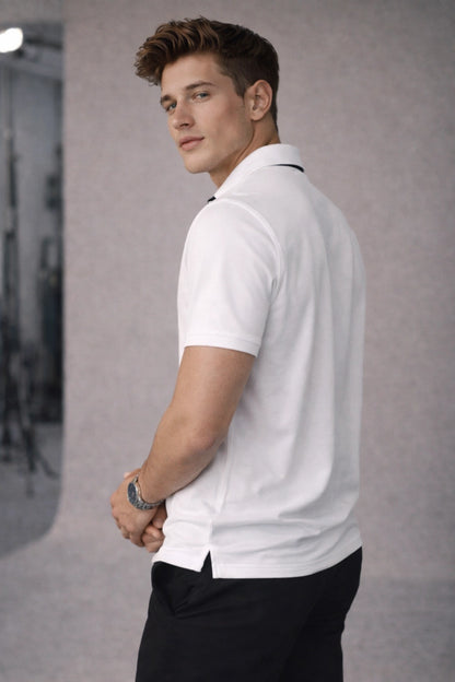 White Polo with Contrast Placket