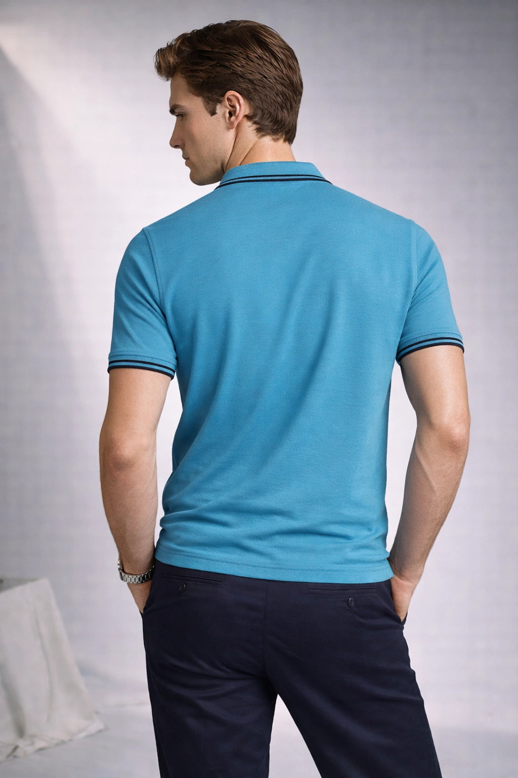 Tipped Polo â€“ Azure Blue