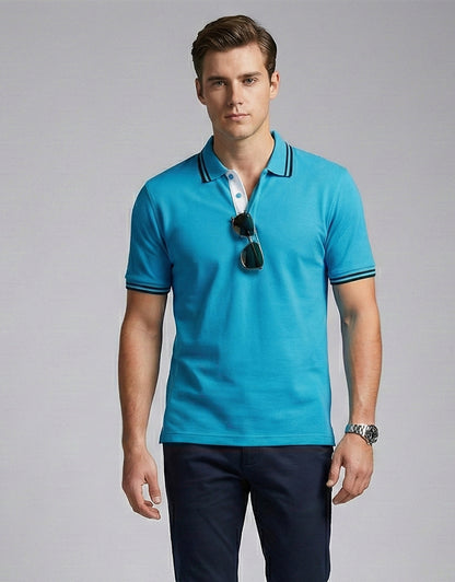Tipped Polo – Azure Blue