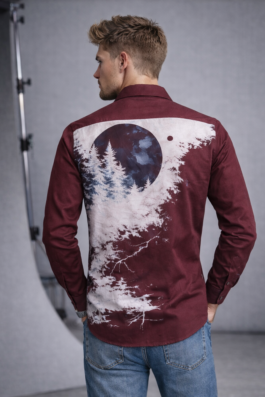Abstract Print Maroon Shirt
