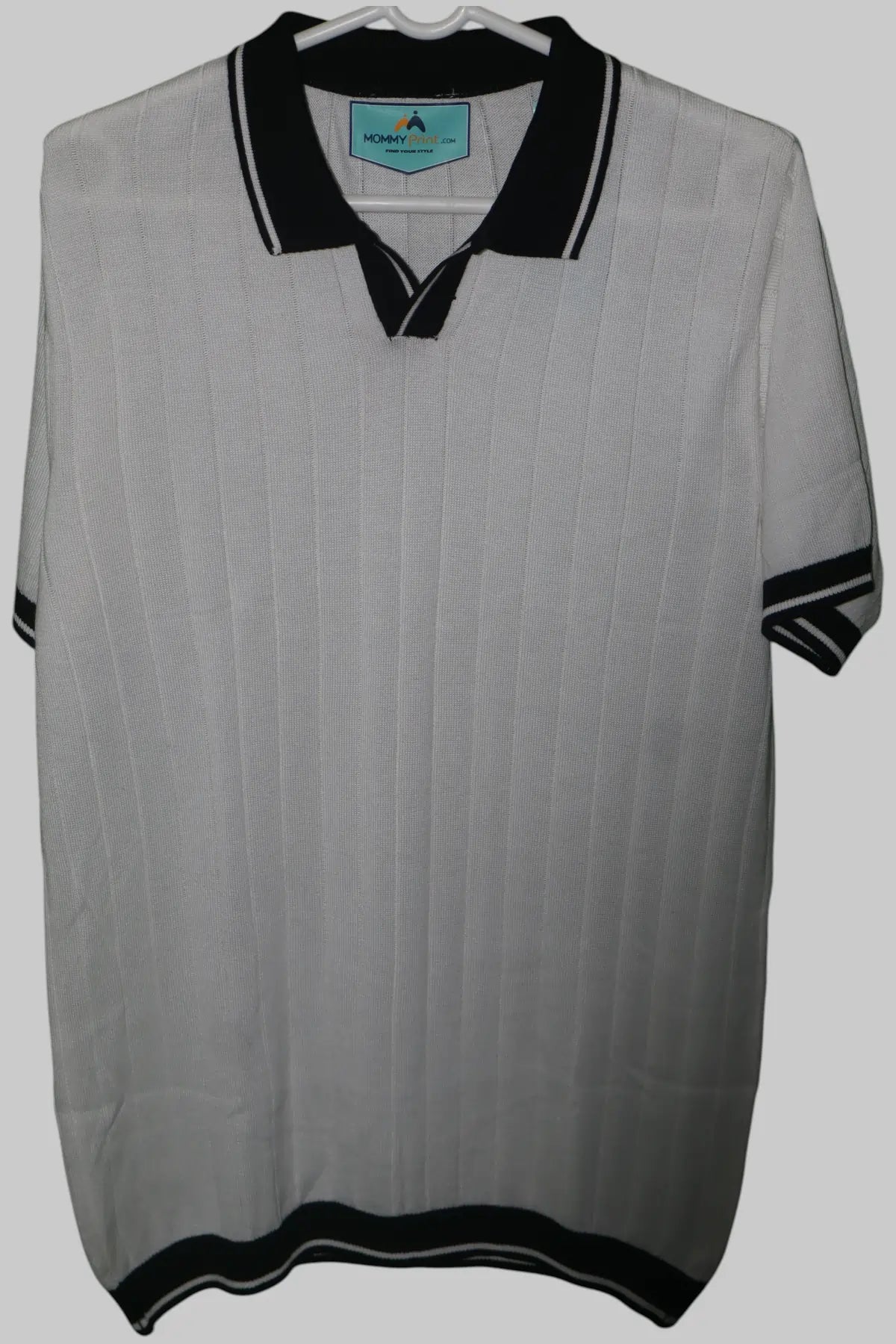 Men's Contrast Collar Ribbed Knit Polo T-Shirt â€“  White