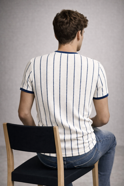 Men’s Premium Blue Striped Textured Knit T-Shirt