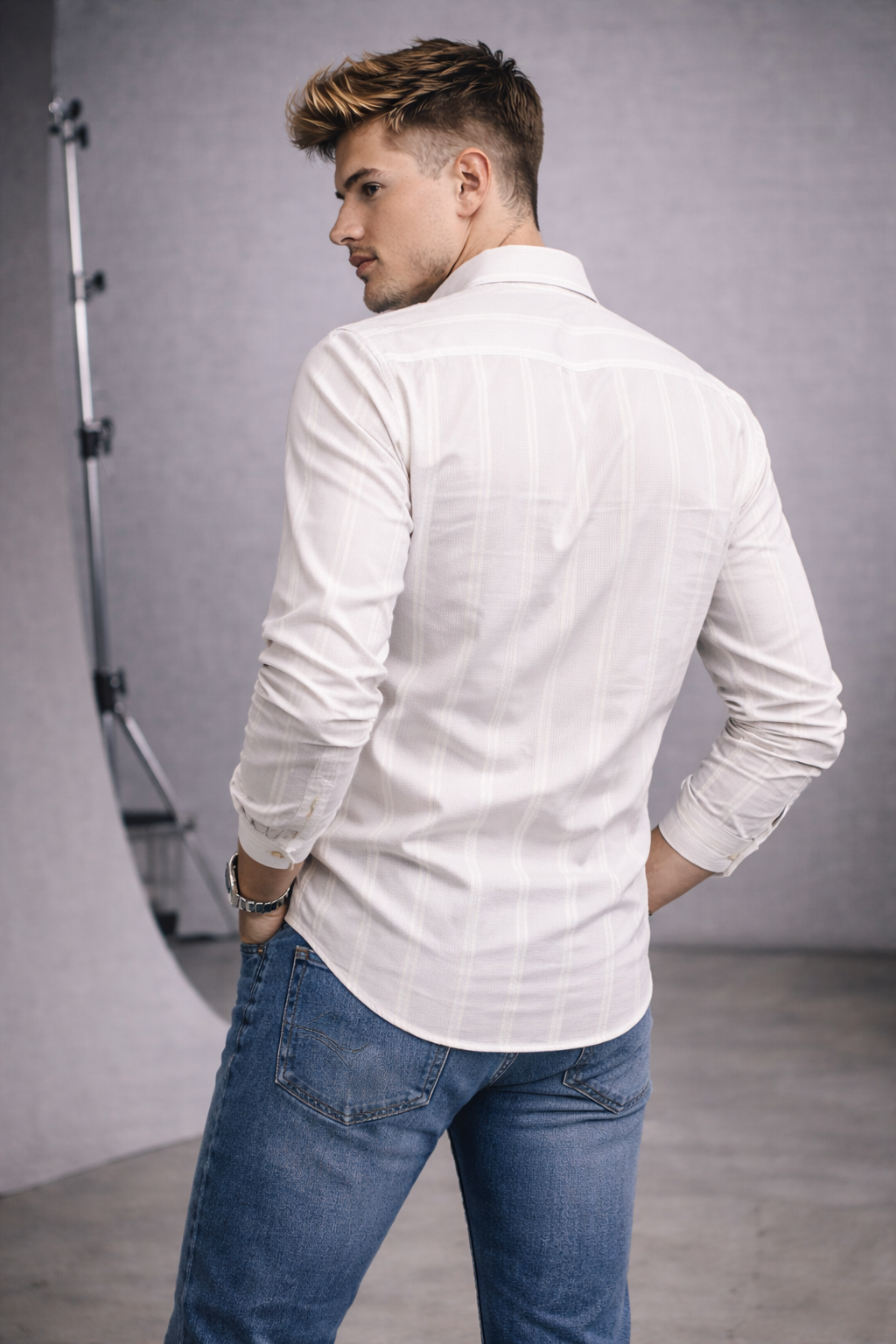 Grey Textured Stripe Shirt