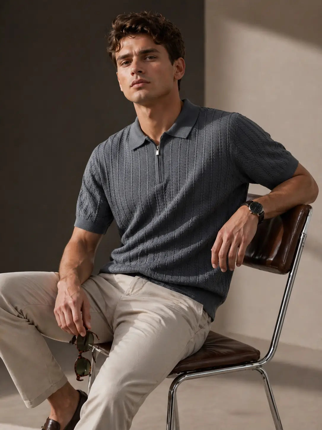Ashford Textured Zip Polo