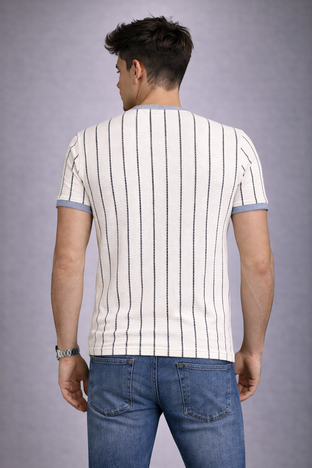 Men’s Premium Grey Striped Textured Knit T-Shirt