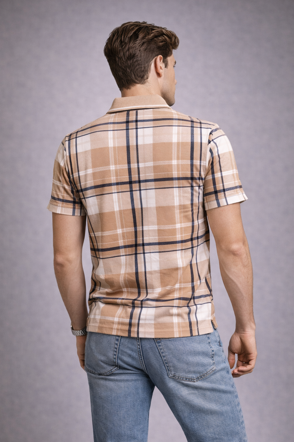 Premium Checked Polo T-Shirt Warm Beige