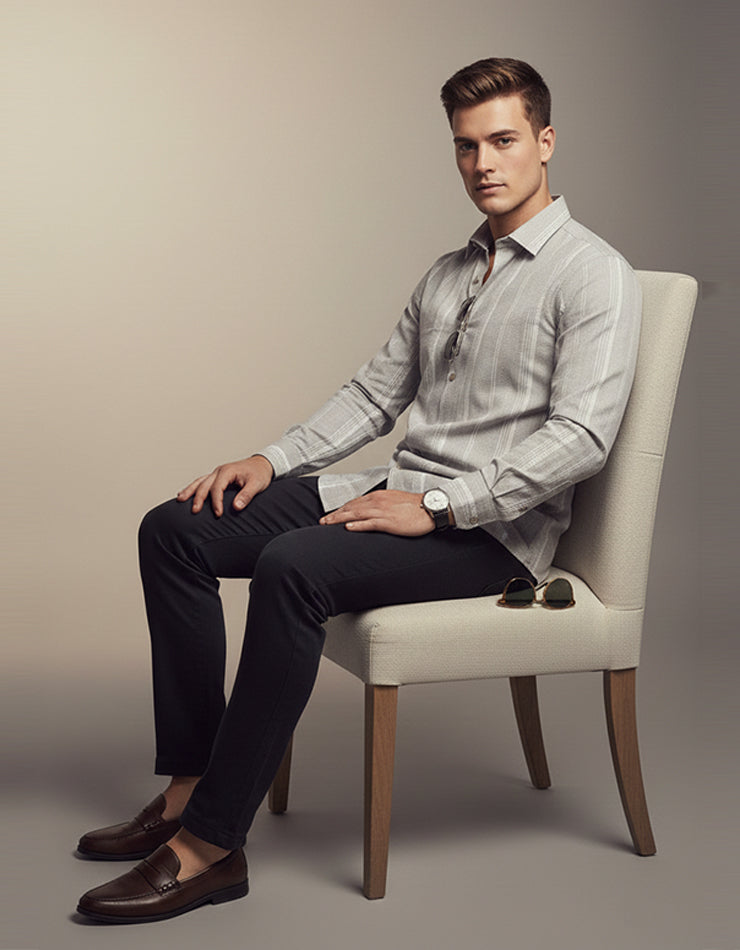 Grey Textured Stripe Shirt