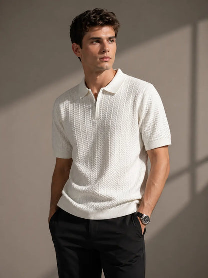 Menâ€™s Textured Zip Polo Knit Shirt