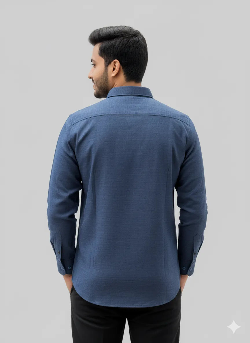 Deep Indigo Blue Slub Cotton Full-sleeve Casual Shirt