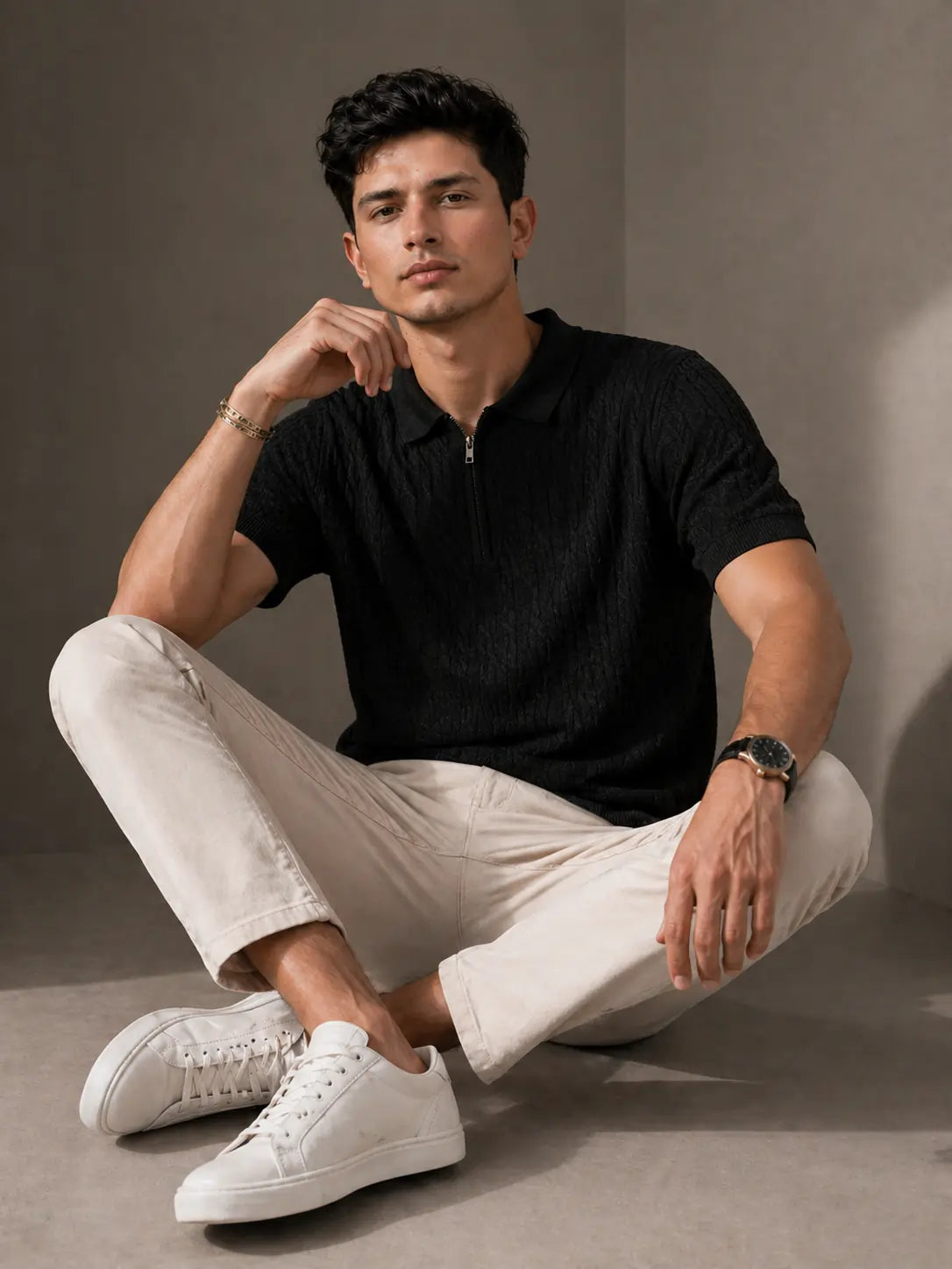Noir Textured Zip Polo