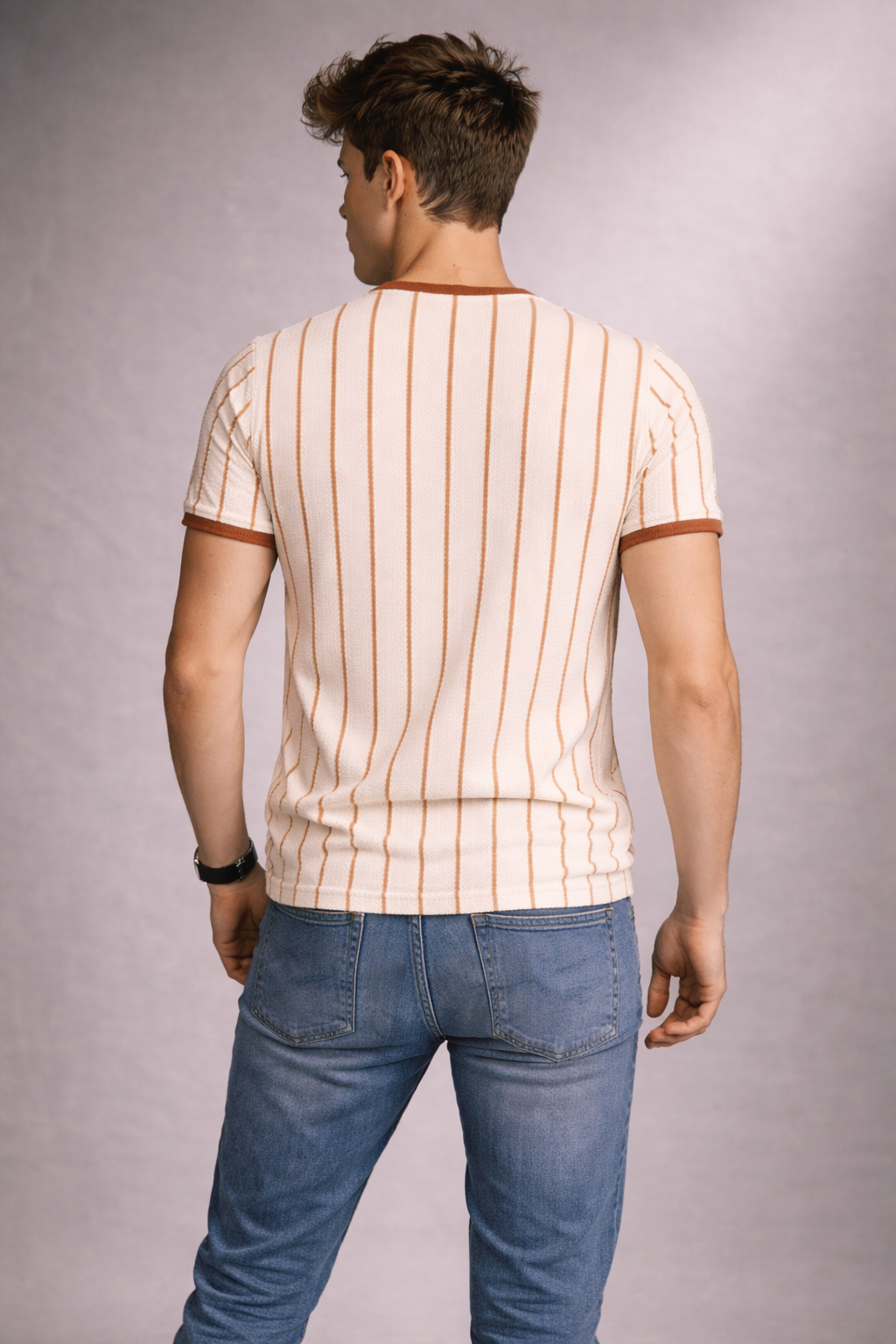 Men’s Slim-Fit Vertical Striped Knit T-Shirt
