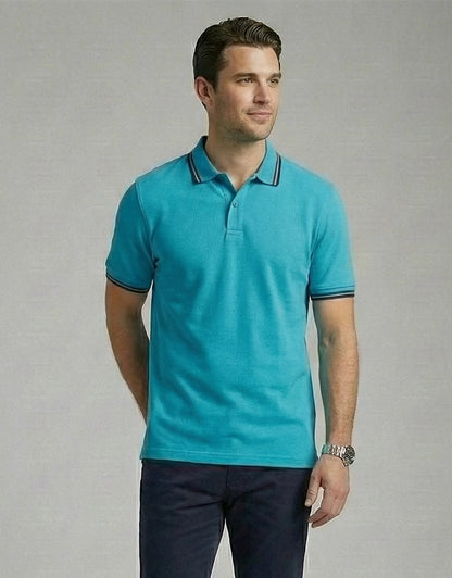Tipped Polo – Azure Blue