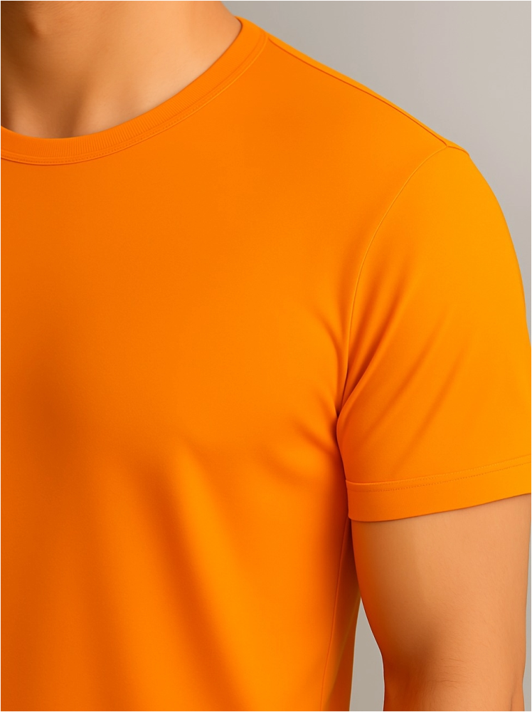 Polyester Dark Orange Plain T Shirts For Men