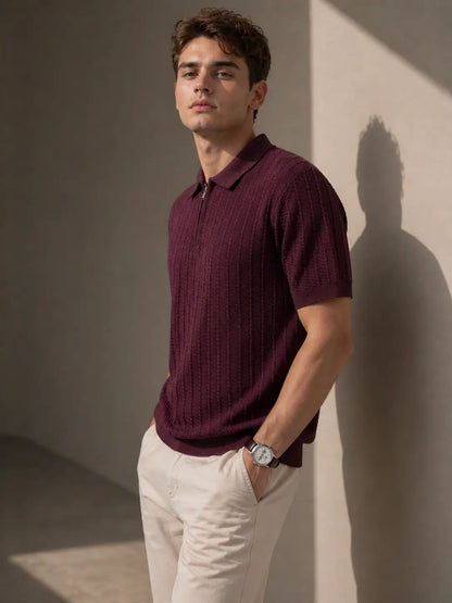 Menâ€™s Textured Zip Polo Knit Shirt