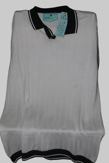 Men's Contrast Collar Ribbed Knit Polo T-Shirt â€“  White