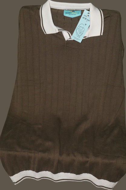 Men's Contrast Collar Ribbed Knit Polo T-Shirt