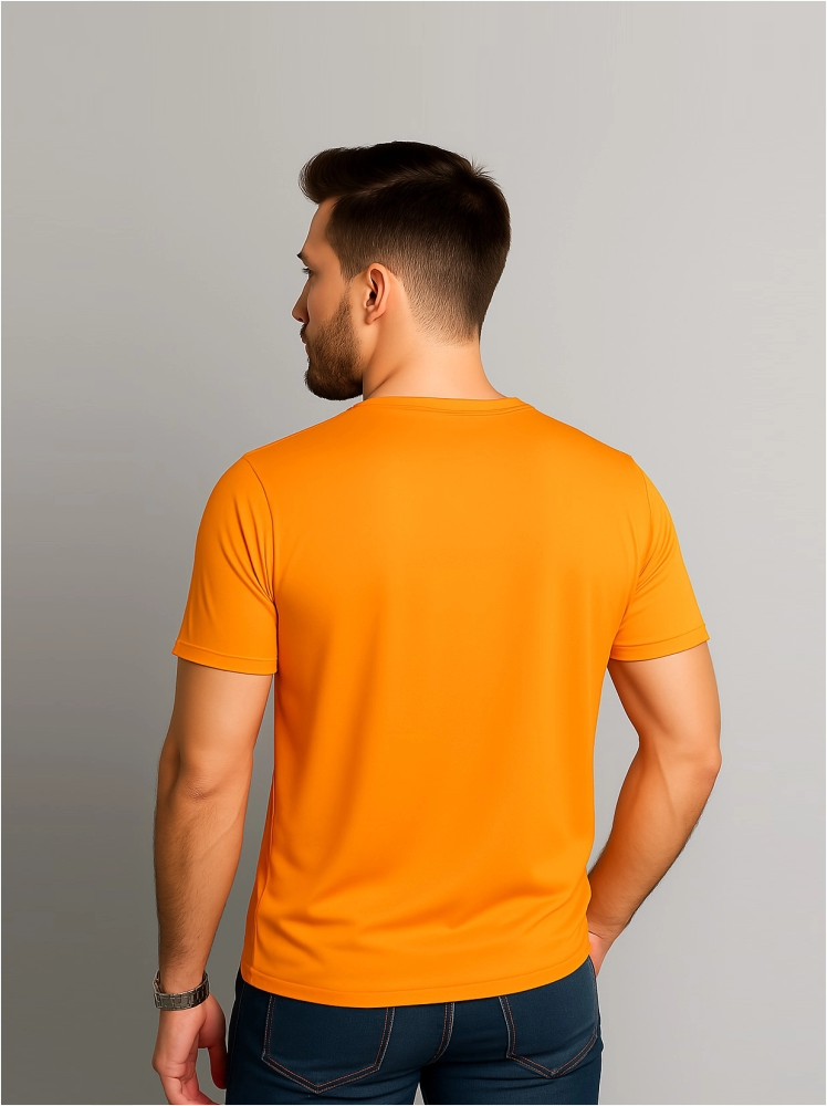 Polyester Dark Orange Plain T Shirts For Men