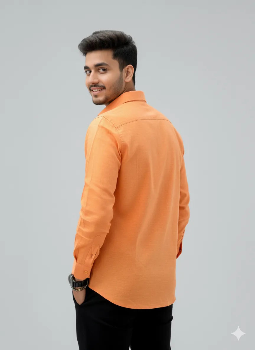 Bright Orange Slub Cotton Full-sleeve Casual Shirt