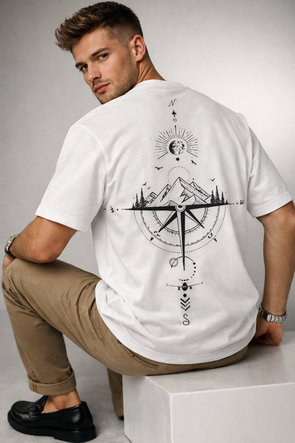 Compass Mountain Graphic Printed T-Shirt