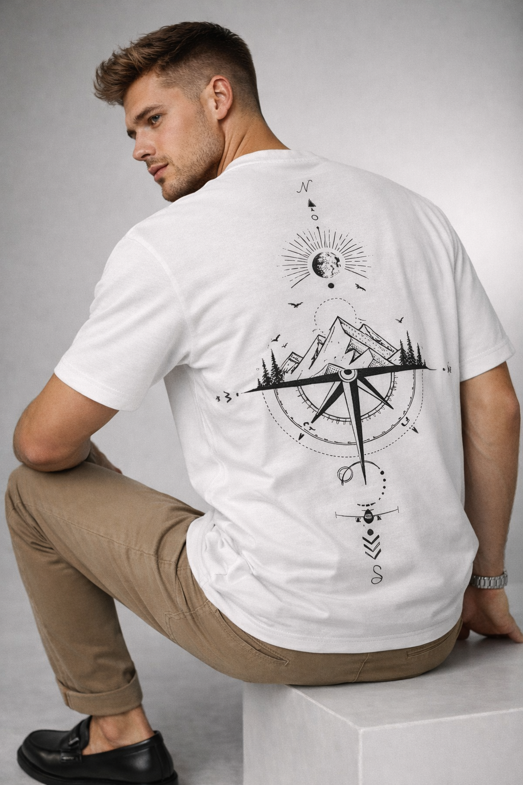 Compass Mountain Graphic Printed T-Shirt