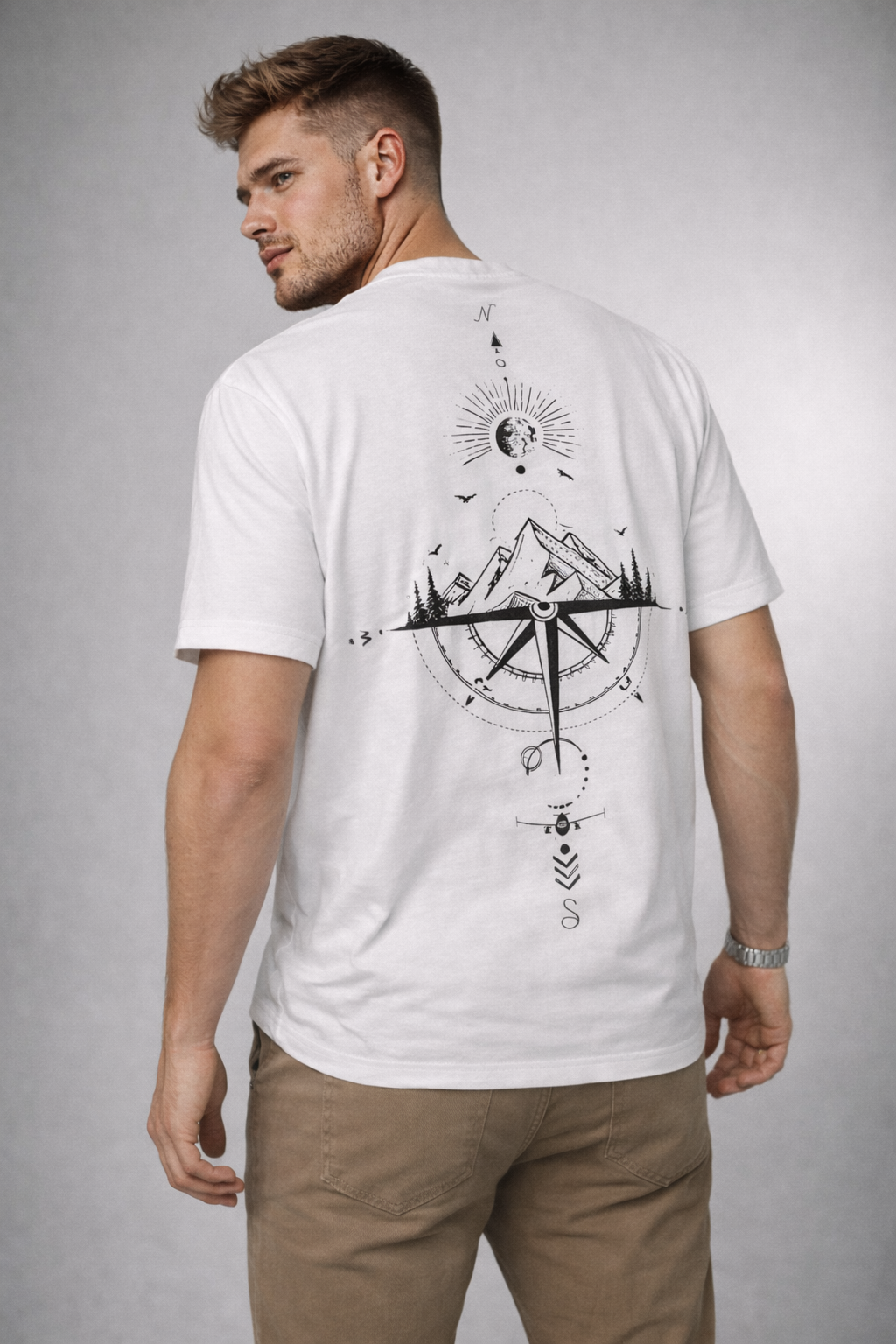 Compass Mountain Graphic Printed T-Shirt