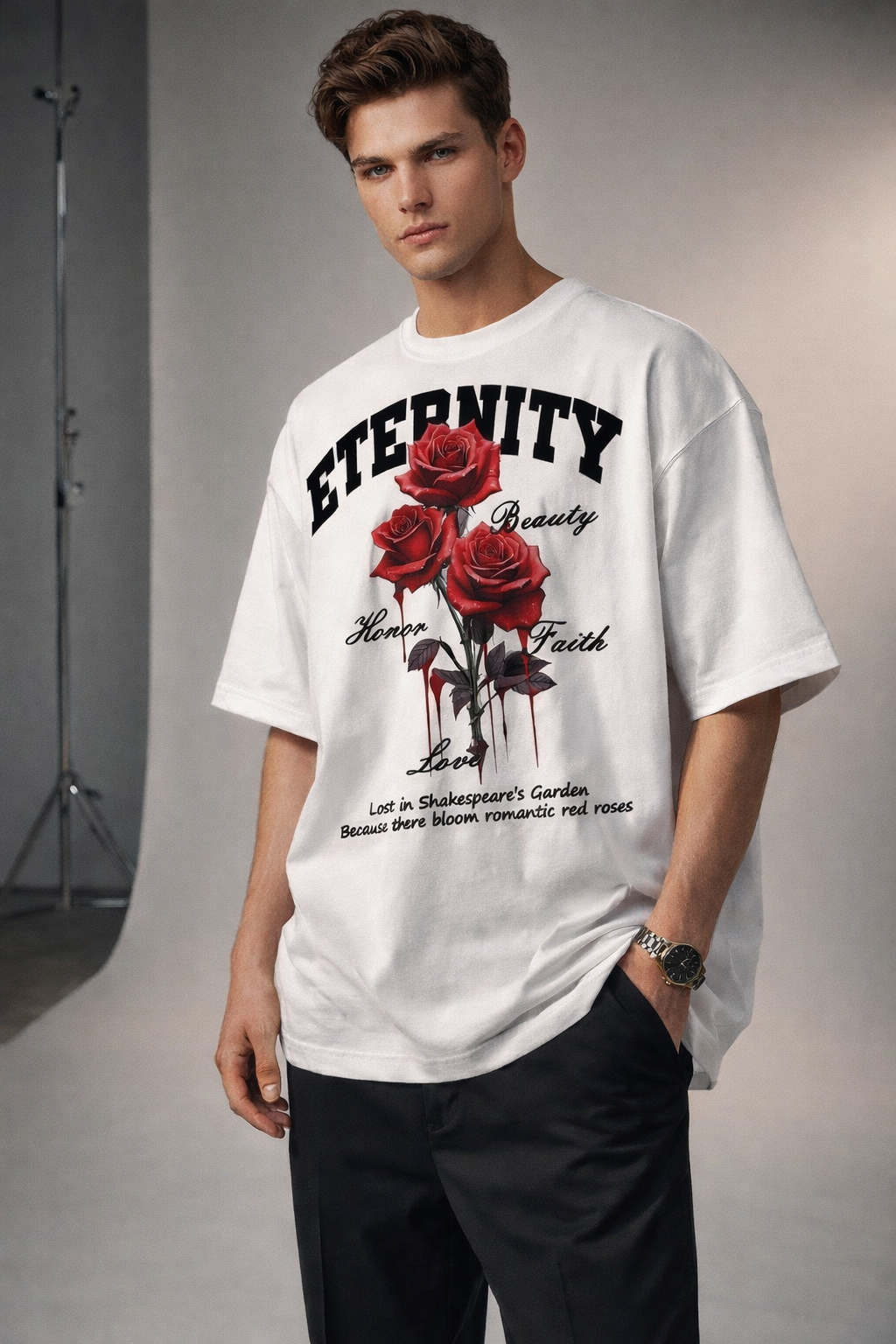 Eternity Rose Oversized White T-Shirt - White