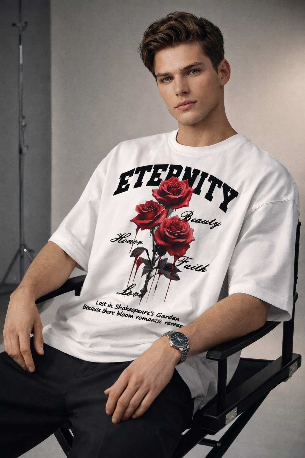 Eternity Rose Oversized White T-Shirt - White