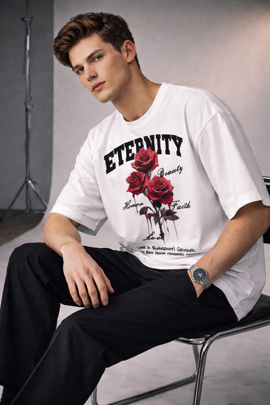 Eternity Rose Oversized White T-Shirt - White