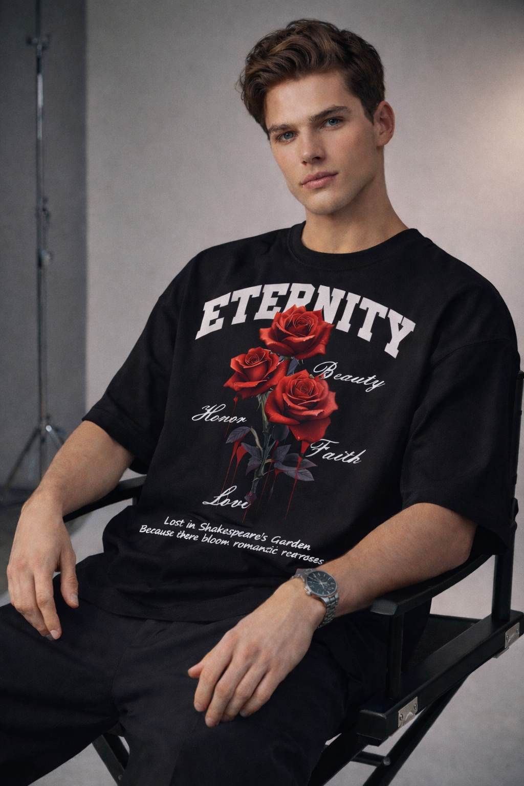 Eternity Rose Oversized Black T-Shirt